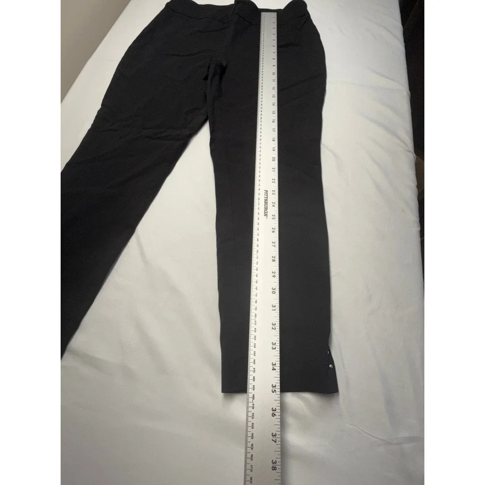 Roz & Ali Womens Black Studded Hem Pull On Straight Leg Dress Pants Size 10 Chic